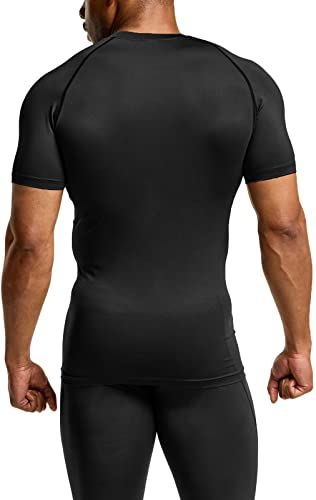 TSLA Men 50+ UPF Quick-Dry Short Sleeve Rash Guard 3pk Black Large - Athletic Compression Shirt