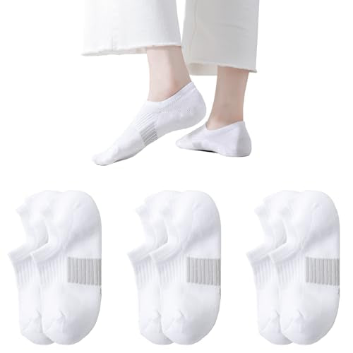 No Show Socks for Women - Low Cut Non-Slip Athletic Cotton - 3 Pack White