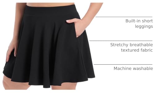 SEKINO Women's Plus Size Black Stretch Flared Pleated Skirt with Pockets 3X