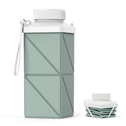 Collapsible Water Bottle 17.4oz - Sage Green, Leakproof & Portable