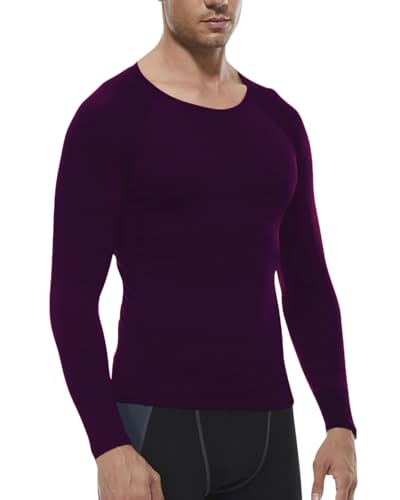 Men's Long Sleeve Compression Shirt - Athletic Base Layer Top - Maroon, Medium