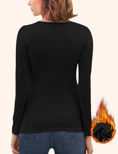 YOGINGO Women's Black Long Sleeve Thermal Underwear Lightweight Compression Baselayer Top - Medium