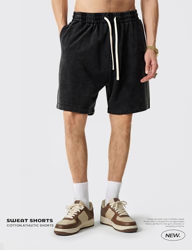 Arssm Men's Cotton Acid Wash Sweat Shorts Large Black Navy Khaki 3-Pack