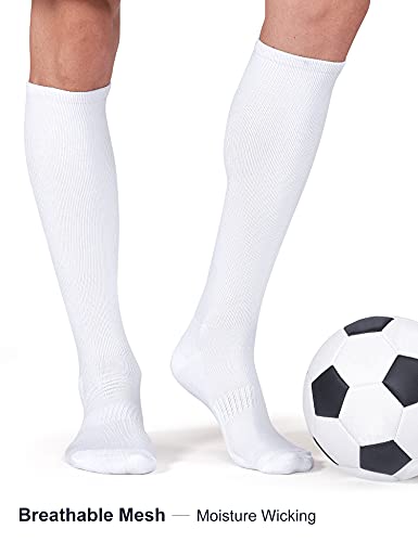 FITRELL Kids & Adults Baseball Soccer Softball Knee-High Socks 3 Pack Medium White