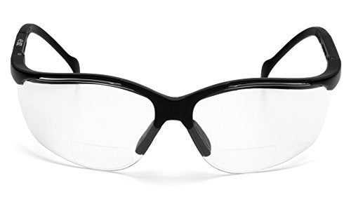 Pyramex Venture II Bifocal Safety Glasses Amber 2.5 Diopters with Clear Anti-Fog Lenses, Black Frame, One Size