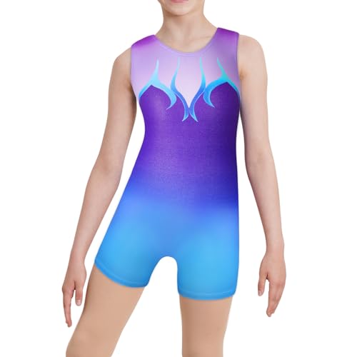 Girls Sparkly Rhinestone Gymnastics Leotard - 6-7 Years Pinkpurpleflame
