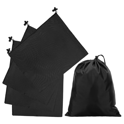 uxcell 210D Polyester Drawstring Bag with Toggle - Black, 10x12 Inch (5 Pack)