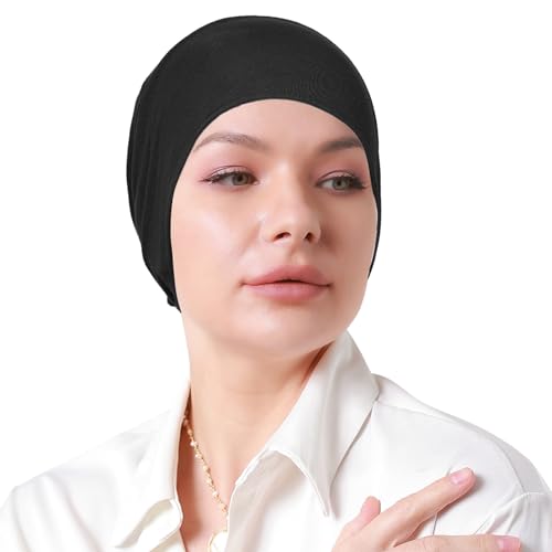 Satin-Lined Hijab Undercap with Adjustable Straps - Black