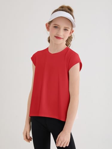 Girls Athletic Shirts - Short Sleeve Tops for 11-12 Years - Red