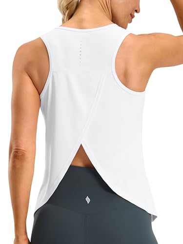 SANTINY Women's Open Back Athletic Tank Top - Medium White - Workout & Running Shirt
