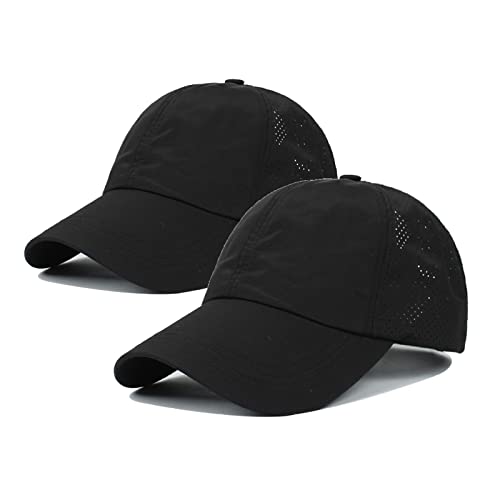 LITSSIN Quick Dry Mesh Baseball Cap - Water-Repellent Sun Hat for Fishing, Running, Hiking, Qd-b-black