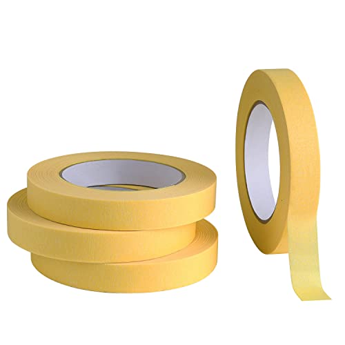 Lichamp 18mm x 55m Yellow Automotive Masking Tape for Painting, Auto Body Masking Tape for Car Detailing, Yellow Painters Tapes 0.7 inch x 60 Yards x 4 Rolls