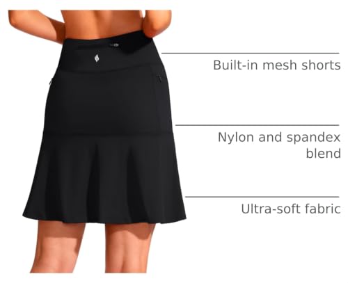 SANTINY 19" Black Large Ruffled Golf Skirt for Women