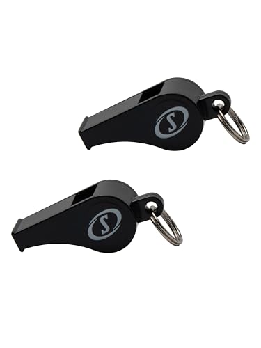 Sports Whistle with Lanyard - Plastic - 2 Pack - Black