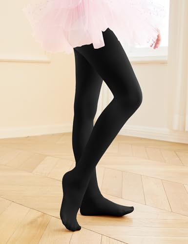 Ultra Soft Convertible Ballet Tights for Girls - Black, 12-15 Years