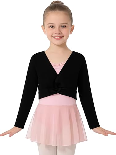 Girls Ballet Wrap Top Long Sleeve Dance Sweater Toddler 5-6 Years Black DANSHOW