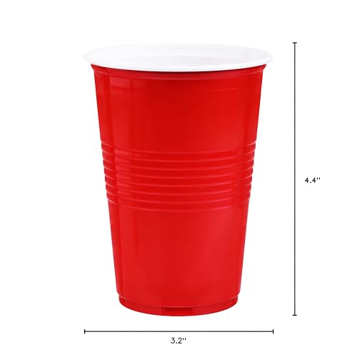 TashiBox 12oz Red Disposable Plastic Cups Bulk 100 Pack - Party & Event Use