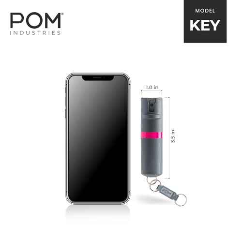 POM Pepper Spray Keychain, Quick Key Release for Instant Access, Flip Top Safety, Maximum Strength OC Formula with UV Marking Dye, 25 Bursts, 10 ft Range, 0.5 fl oz
