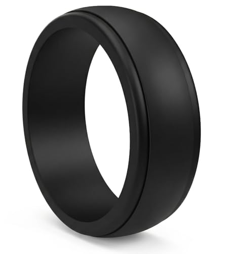 Silicone Wedding Ring - Step Edge Comfort Fit Rubber Band - Black, Style 9