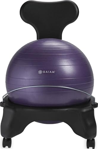Classic Balance Ball Chair - Ergonomic Yoga Ball Seat with Pump & Guide - Purple