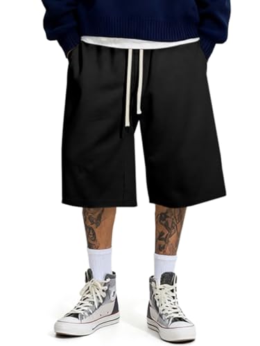 Men's Baggy Sweat Shorts Below Knee with Drawstring - Lightweight & Comfortable