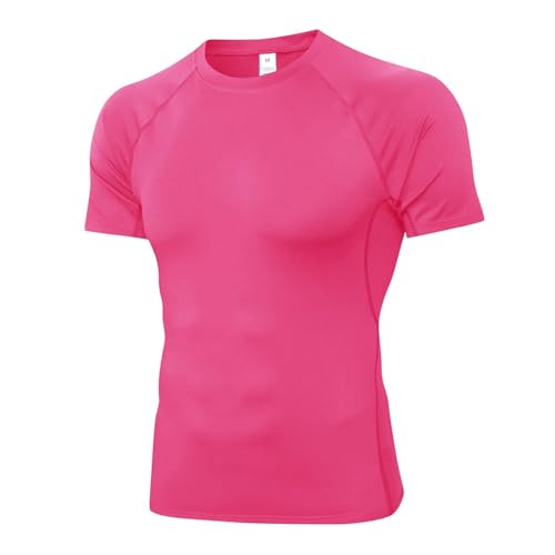 Men's Short Sleeve Compression Shirt - Moisture-Wicking Gym Top - Rose, XXL