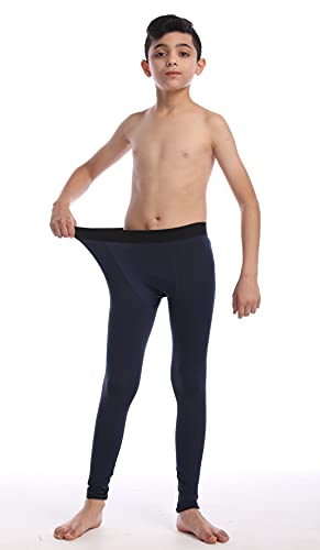 Boys Athletic Compression Pants - Thermal Soccer Hockey Tights - 10 Navy