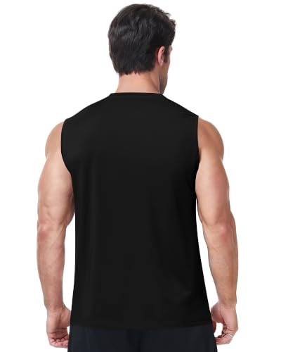 Runhit Men's Black Large Quick Dry Sleeveless Workout Tank Top UPF 50+ Moisture Wicking Athletic Shirt