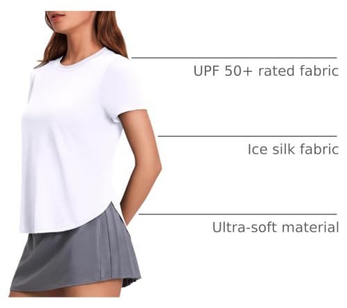 UPF 50+ Short Sleeve Athletic Workout Top - Large, White