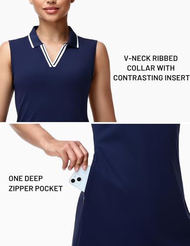 MIER Women's Golf Dress Navy Medium V Neck Sleeveless with Zip Pocket