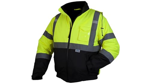 Pyramex Safety RJ3210M Safety Bomber Jacket with Quilted Lining, Hi-Vis Lime, Medium