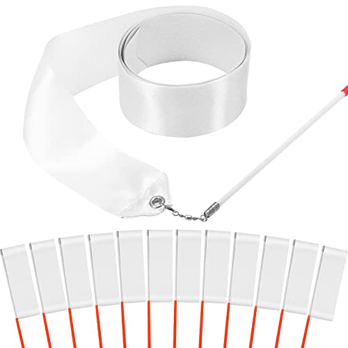 HiUnicorn White 12PCS Dance Ribbons for Kids 4th of July Celebrations & Gymnastics