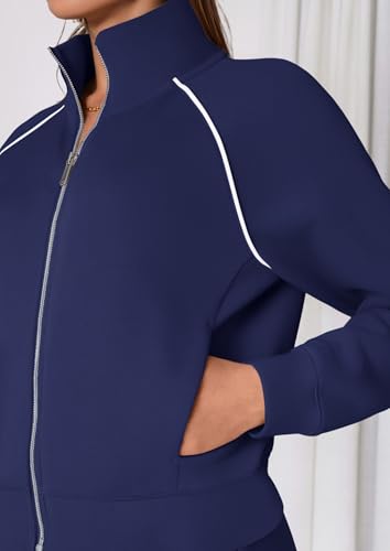 PRETTYGARDEN Women's 2-Piece Navy Blue Lounge Sweatsuit Set - Large
