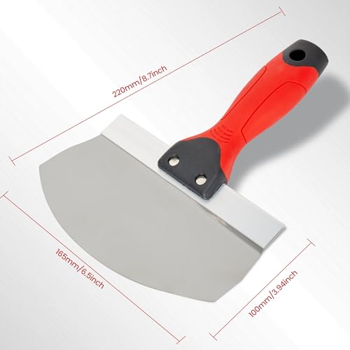 6.5" Bucket Scoop for Drywall & Plaster - Professional Stainless Steel Scraping Tool with Contoured Blade & Soft-Grip Handle, Multipurpose Scoop for Paint, Mortar, Spackling, and Plaster Tools