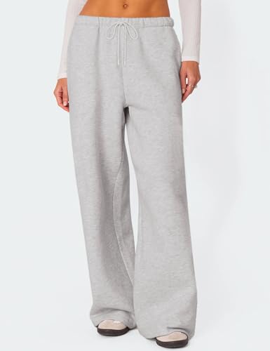 HeSaYep Women's Baggy Grey Fleece-Lined Wide Leg Sweatpants - Medium
