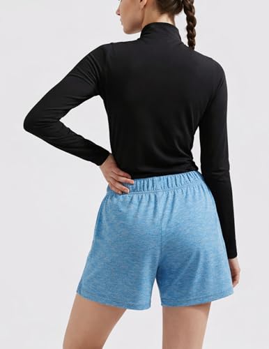 Women's Lounge Workout Shorts 1 or 5 Pack with Zipper Pockets, Heather Black/Blue/Purple/Pink/Gray, Large - Liberty Imports