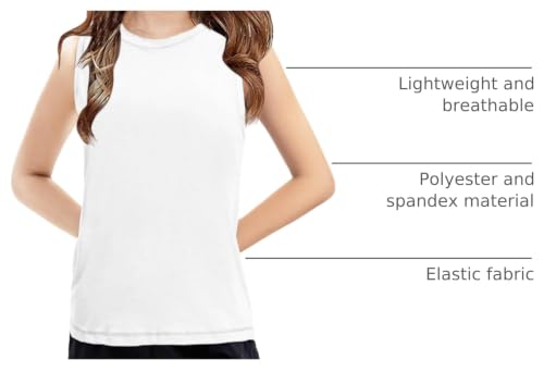 Girls Athletic Tank Top - Lightweight Sleeveless Summer Shirt - White 10-12Y