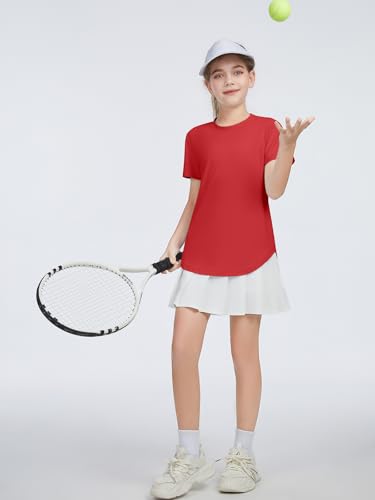 Girls Athletic Short Sleeve Tunic Tops - Red, 9-10 Years