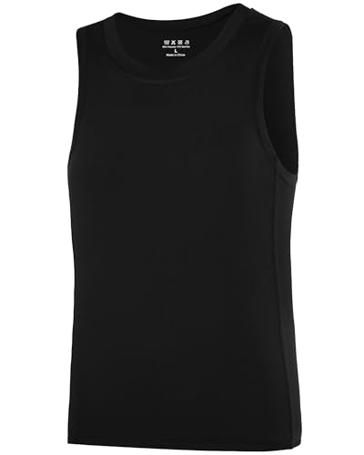 Boys Compression Tank Top - Quick Dry Athletic Base Layer - Black, Medium