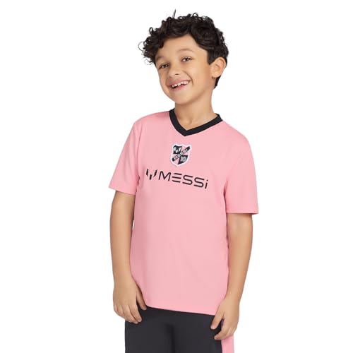 Messi Youth Loose-Fit V-Neck Logo T-Shirt - Candy Pink, Size 6