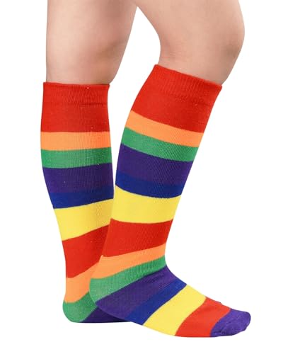 Kids Athletic Soccer Socks - Knee High Rainbow, 9-12 Years