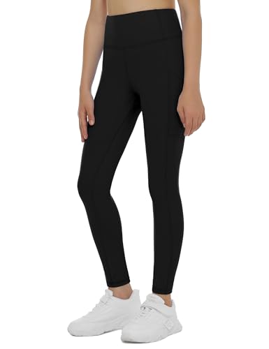 THE GYM PEOPLE Girls High Waist Workout Leggings Kids Dance Yoga Pants Large Black