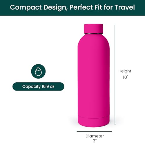 NOBL Vacuum Insulated Stainless Steel Water Bottle - Hot Pink, Leakproof, 17oz
