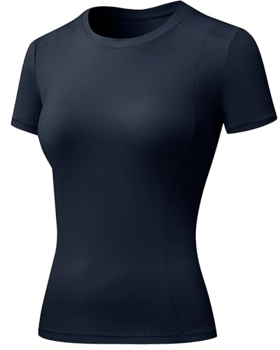 LEICHR Women's Compression Shirt Navy Small Short Sleeve Crewneck Nylon Quick-Dry Top