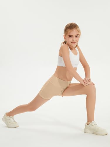 High Waist Girls Athletic Biker Shorts - 11-12 Years / Nude