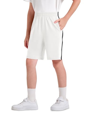 Boys Athletic Soccer Shorts - Elastic Waist, 7-8 Years, White