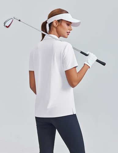 PINSPARK Women's White Golf Shirt Large UPF 50+ Quick Dry Collared Polo