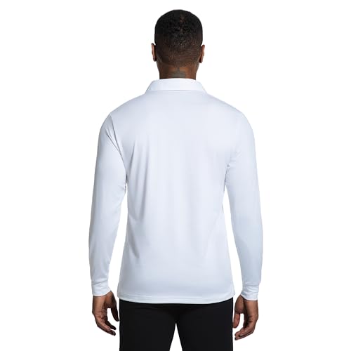 Men's Long Sleeve Polo Shirt - White, X-Large, Dry Fit Performance Golf Polo