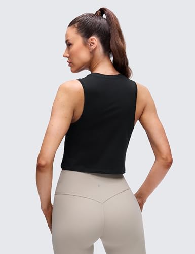 CRZ YOGA Pima Cotton Racerback Crop Tank Top – Medium Black