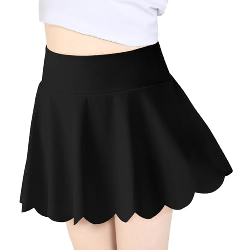 Girls Athletic Skorts - Flowy Tennis Golf Shorts, 9-10 Years Black